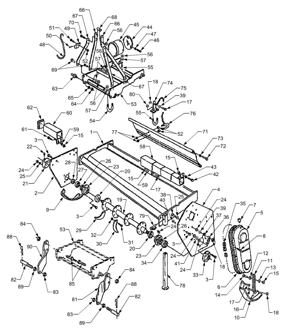 Main Frame Diagram and Parts List for 629 590100 Cub Cadet Tiller